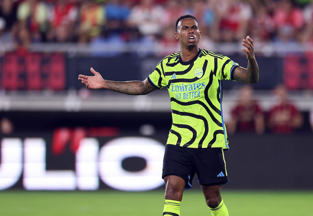 WASHINGTON, DC: Gabriel Magalhães #6 of Arsenal FC in action during the MLS All-Star Game between Arsenal FC and MLS All-Stars at Audi Field on July 19, 2023. (Photo by Tim Nwachukwu/Getty Images)