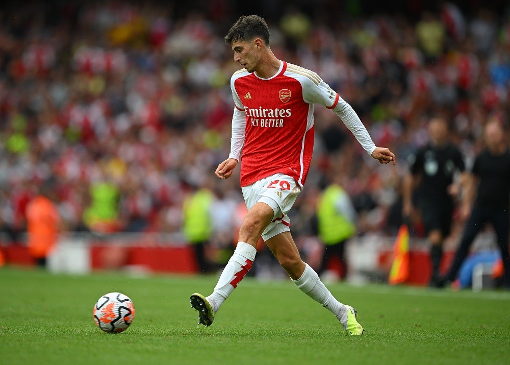 LONDON, ENGLAND: Kai Havertz of Arsenal in action during the Premier League match between Arsenal FC and Nottingham Forest at Emirates Stadium on A...