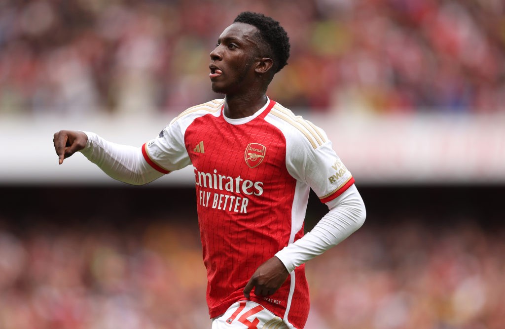 Arteta: Arsenal 24yo has to be used against West Ham 4 LONDON, ENGLAND - AUGUST 12: Eddie Nketiah of Arsenal celebrates scoring the team's first goal during the Premier League match between Arsenal FC and Nottingham Forest at Emirates Stadium on August 12, 2023 in London, England. (Photo by Julian Finney/Getty Images)