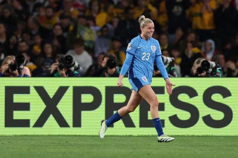 SYDNEY, AUSTRALIA - AUGUST 16: Alessia Russo of England celebrates after scoring her team's third goal during the FIFA Women's World Cup Australia ...