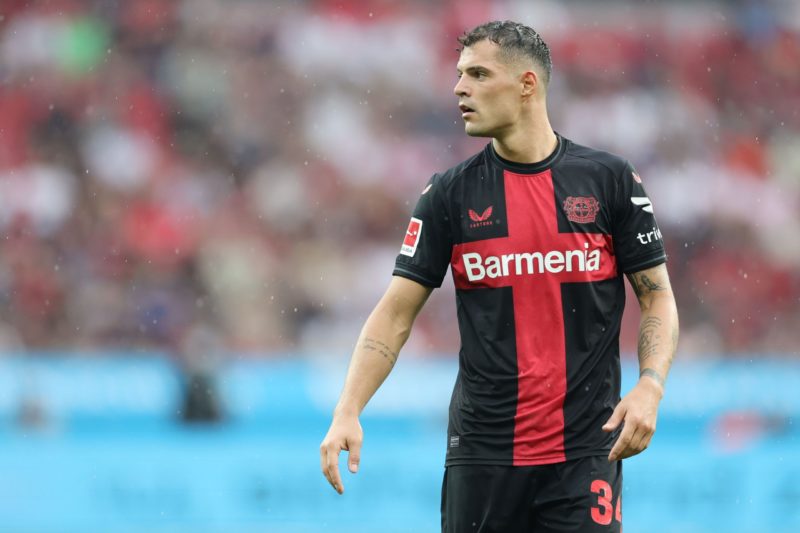 LEVERKUSEN, GERMANY - AUGUST 19: Granit Xhaka of Bayer Leverkusen looks on during the Bundesliga match between Bayer 04 Leverkusen and RB Leipzig a...