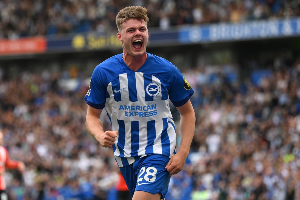 Arsenal could move for Brighton striker but there's a catch 2 BRIGHTON, ENGLAND - AUGUST 12: Evan Ferguson of Brighton celebrates after scoring the team's fourth goal during the Premier League match between Brighton & Hove Albion and Luton Town at American Express Community Stadium on August 12, 2023 in Brighton, England. (Photo by Mike Hewitt/Getty Images)