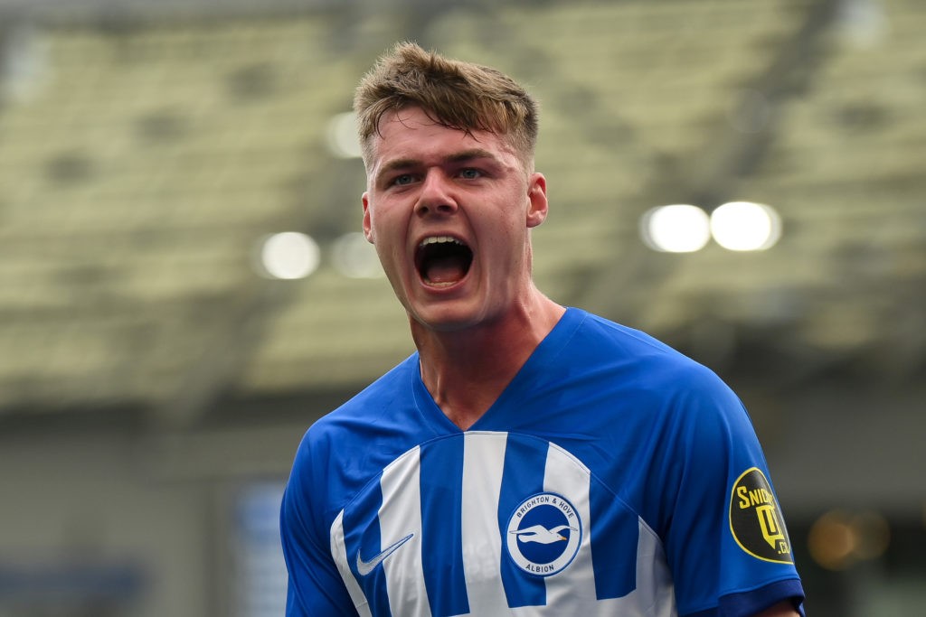 Arsenal could move for Brighton striker but there's a catch 4 BRIGHTON, ENGLAND - AUGUST 12: Evan Ferguson of Brighton celebrates after scoring the team's fourth goal during the Premier League match between Brighton & Hove Albion and Luton Town at American Express Community Stadium on August 12, 2023 in Brighton, England. (Photo by Mike Hewitt/Getty Images)