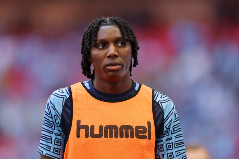 LONDON, ENGLAND - MAY 27: Brooke Norton-Cuffy of Coventry City looks on as he warms up prior to the Sky Bet Championship Play-Off Final between Cov...