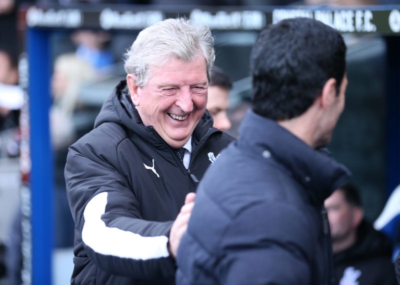 LONDON, ENGLAND - JANUARY 11: Roy Hodgson, Manager of Crystal Palace shakes hands with Mikel Arteta, Manager of Arsenal prior to the Premier League match between Crystal Palace and Arsenal FC at Selhurst Park on January 11, 2020 in London, United Kingdom. (Photo by Alex Pantling/Getty Images)