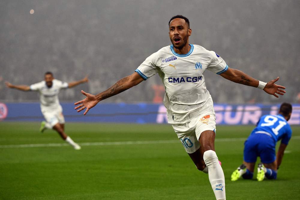 Former Gunners are hero & villain as Marseille miss Champions League spot 3 Marseille forward Pierre-Emerick Aubameyang celebrates after scoring a goal during the UEFA Champions League second leg of the third qualifying round football match between Olympique Marseille (OM) and Panathinaikos at the Velodrome stadium in Marseille, on August 15, 2023. (Photo by CHRISTOPHE SIMON/AFP via Getty Images)