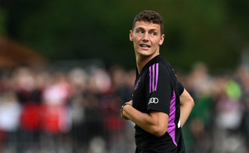 Bayern Munich's French defender Benjamin Pavard takes part in a training session of German first division Bundesliga club's pre-season training cam...