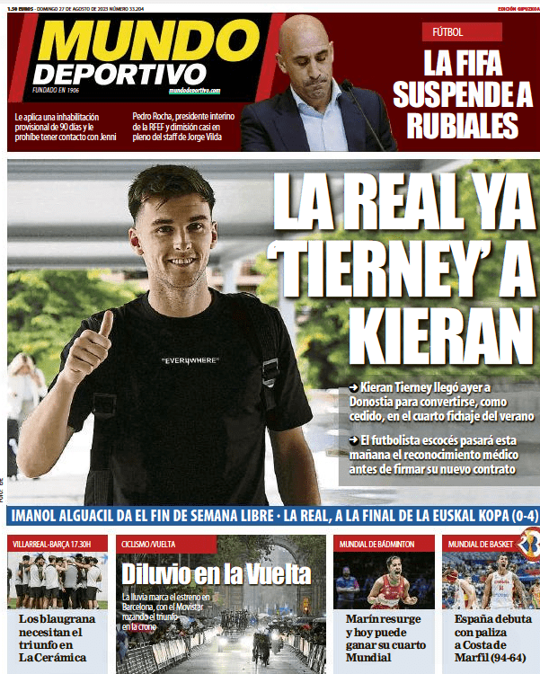 Mundo Deportivo front page featuring Kieran Tierney