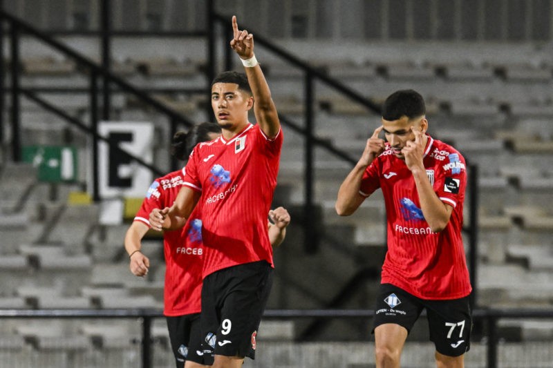Rwdm's Luke Plange celebrates after scoring during a soccer match between RWDM Molenbeek and Beerschot VA, Saturday 08 October 2022 in Sint-Jans-Mo...