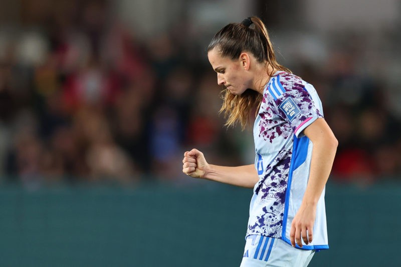 AUCKLAND, NEW ZEALAND - AUGUST 05: Laia Codina of Spain celebrates her team's 5-1 victory in the FIFA Women's World Cup Australia & New Zealand...