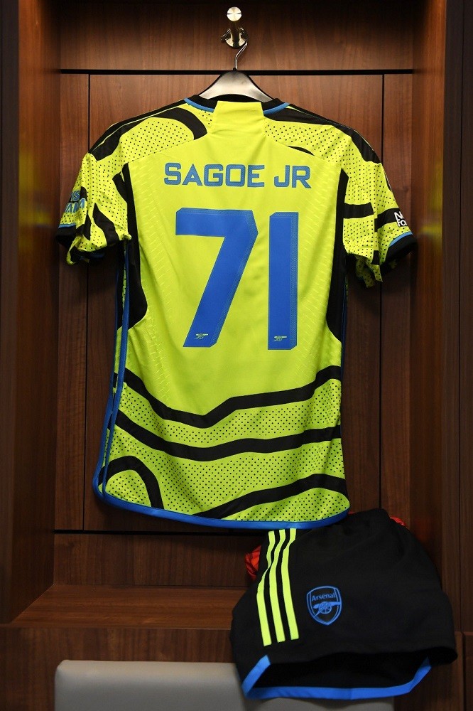 Charles Sagoe Jr shares his reaction to his Arsenal debut 2 Charles Sagoe Jr's shirt in the dressing room (Photo via Sagoe Jr on Twitter)