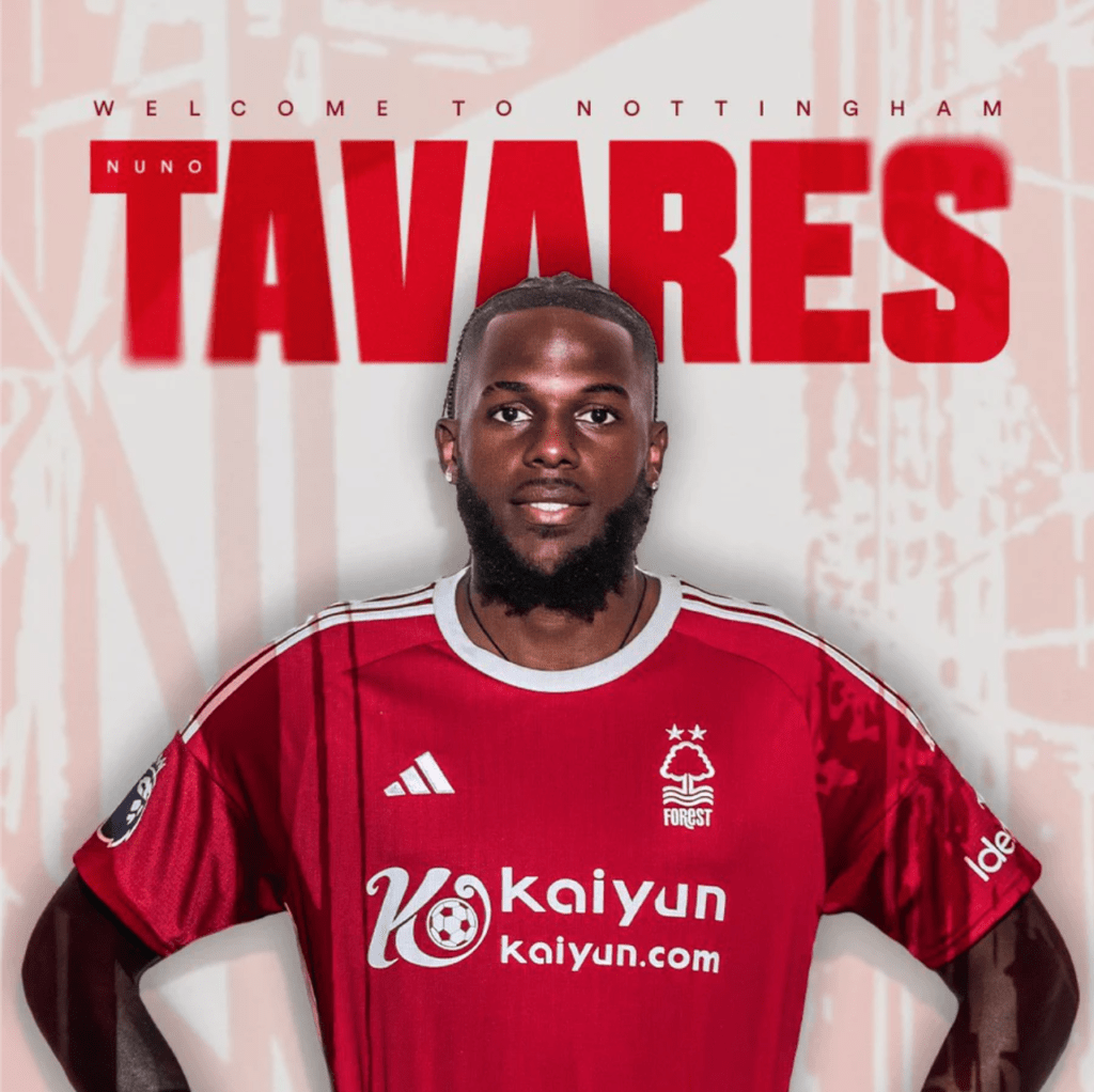 Nuno Tavares signing for Nottingham Forest (Photo via Nottingham Forest)