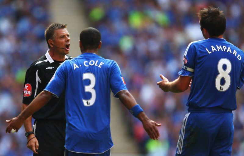 Former referee admits wanting to 'f***ing lump' former Arsenal and Chelsea star 2 LONDON - AUGUST 05: Ashley Cole and Frank Lampard of Chelsea appeal to referee Mark Halsey during the FA Community Shield match between Chelsea and Manchester United at Wembley Stadium on August 5, 2007 in London,England. (Photo by Clive Brunskill/Getty Images)