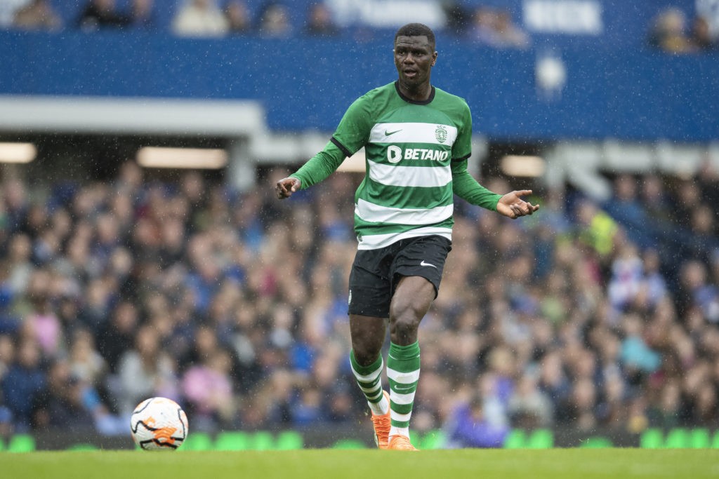 Arsenal watch AFCON star with €80m release clause 2 LIVERPOOL, ENGLAND - AUGUST 5: Ousmane Diomande of Sporting CP in action during the pre-season friendly match between Everton and Sporting Lisbon at Goodison Park on August 5, 2023 in Liverpool, England. (Photo by Jess Hornby/Getty Images)