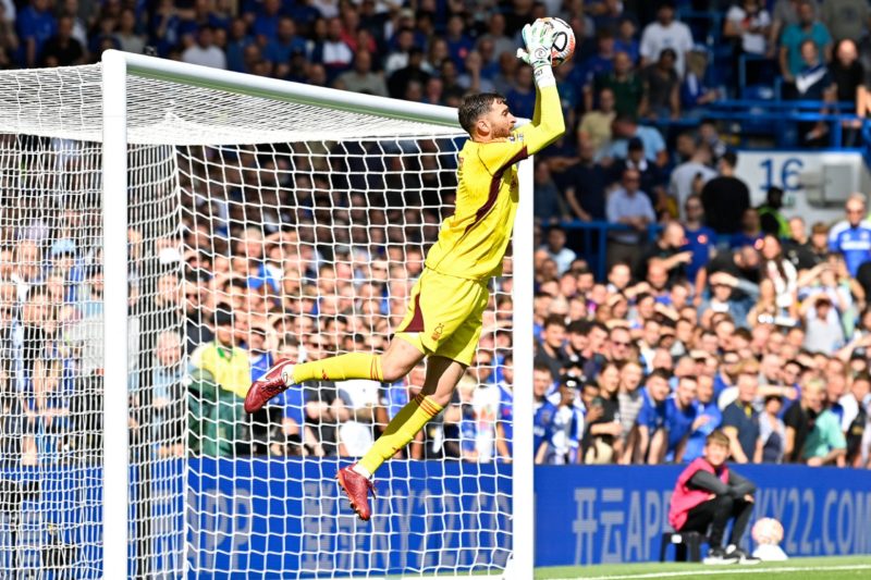 Arsenal man sold in summer loving life with new club 2 Nottingham Forest's US goalkeeper #01 Matt Turner makes a save during the English Premier League football match between Chelsea and Nottingham Forest at Stamford Bridge in London on September 2, 2023. (Photo by JUSTIN TALLIS/AFP via Getty Images)
