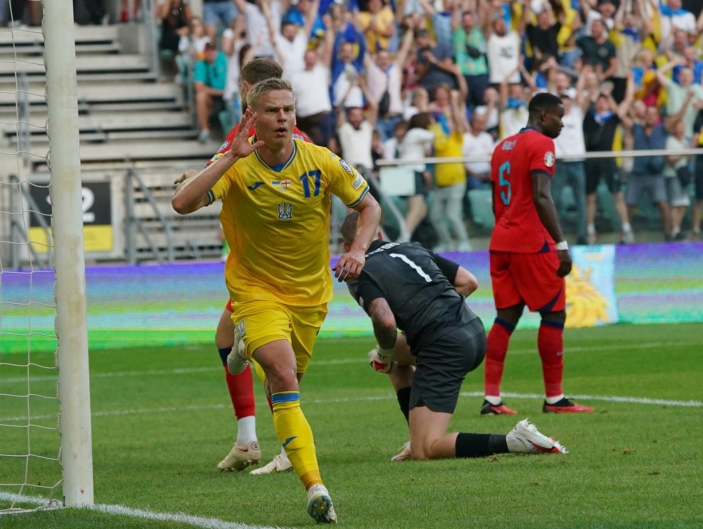 4 Arsenal players set for Euro 2024 play-off qualifiers 3 Ukraine's midfielder Oleksandr Zinchenko celebrates scoring the opening goal during the UEFA EURO 2024 qualifying football match between Ukraine and England in Wroclaw, Poland on September 9, 2023. (Photo by JANEK SKARZYNSKI/AFP via Getty Images)