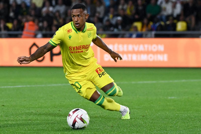 Nantes' Brazilian forward #10 Marquinhos runs with the ball during the French L1 football match between FC Nantes and Marseille at the Stade de la ...