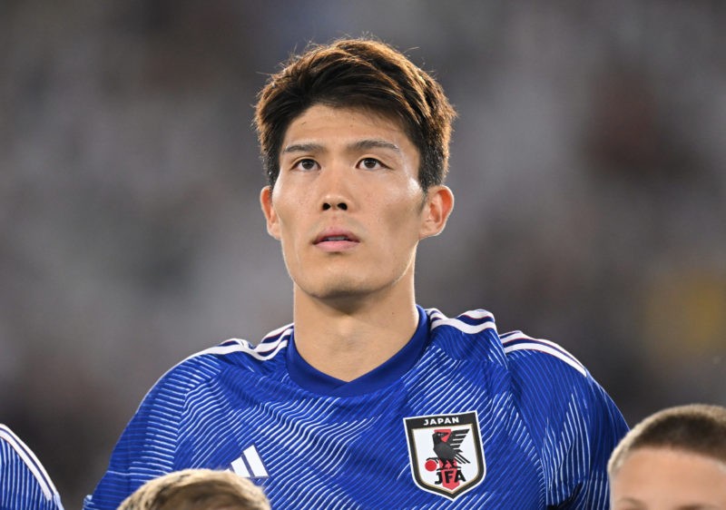 WOLFSBURG, GERMANY - SEPTEMBER 09: Takehiro Tomiyasu of Japan lines up during the international friendly match between Germany and Japan at Volkswa...