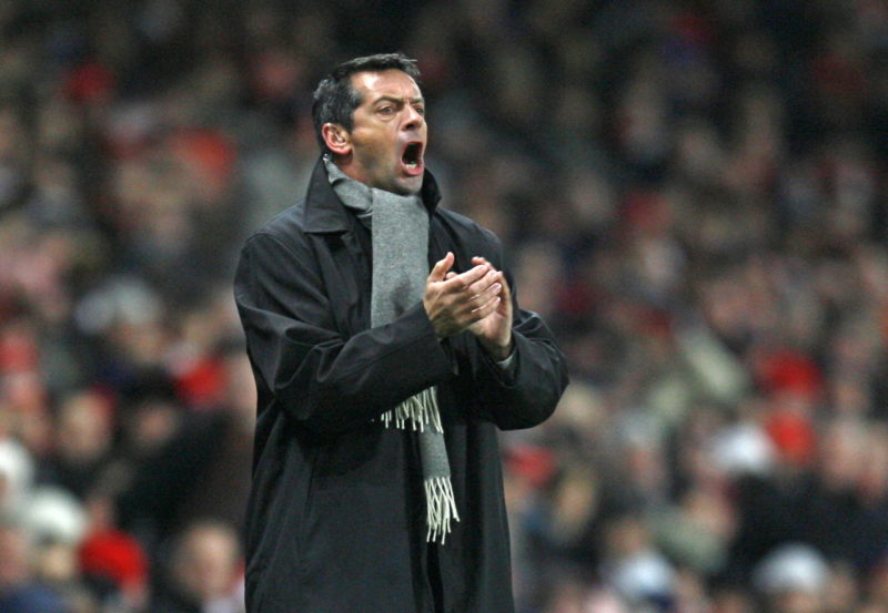 Hull City's English manager Phil Brown shouts out instructions during the English Premier League football match between Arsenal and Hull City at th...