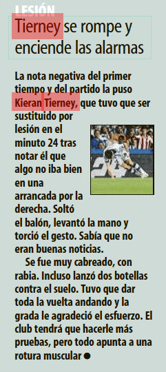 Arsenal loanee anger as he suffers yet another bad injury 3 Tierney breaks down and sets off the alarms Mundo Deportivo (Gipuzkoa)1 Oct 2023 The negative note of the first half and the game was put by Kieran Tierney, who had to be substituted due to injury in the 24th minute after he noticed that something was not right in a kick from the right. He dropped the ball, raised his hand and twisted the gesture. I knew it wasn't good news. He left very angry, with rage. He even threw two bottles on the floor. He had to walk all the way around and the crowd thanked him for the effort. The club will have to do more tests on him, but everything points to a muscle tear