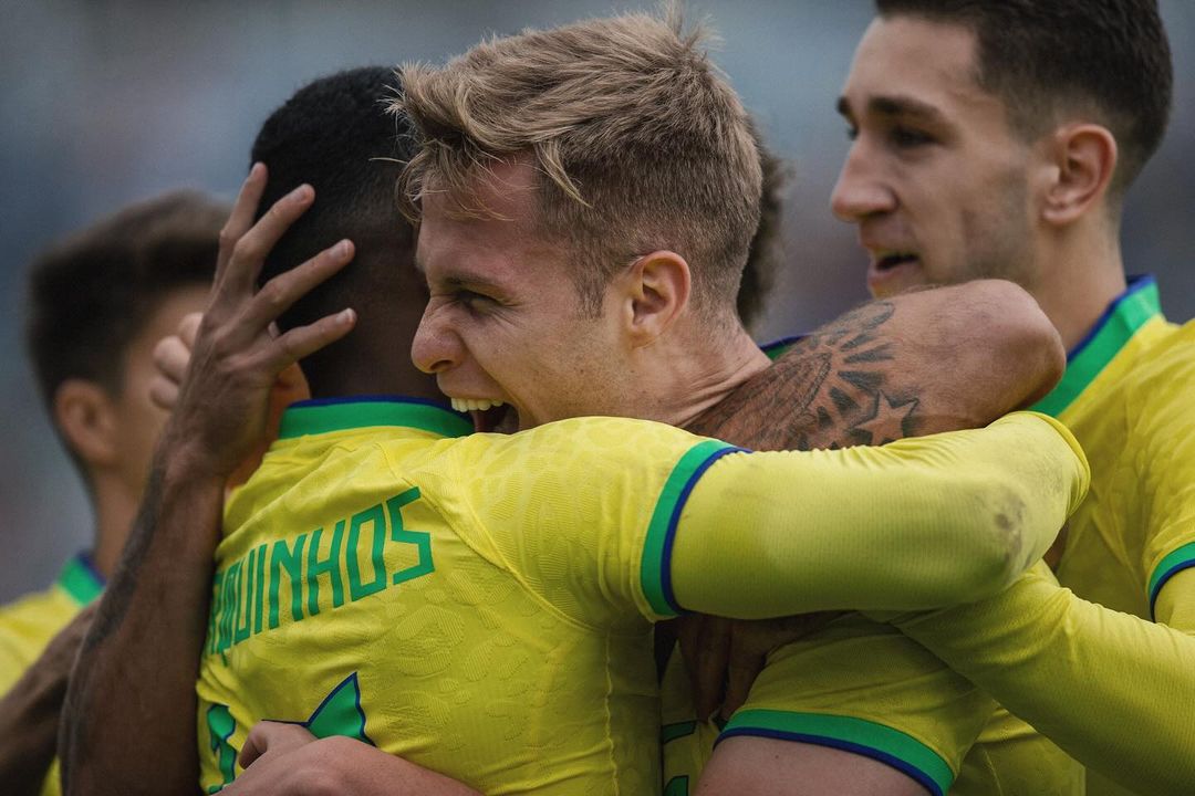Marquinhos celebrating a goal for Brazil at the Pan American Games (Photo via Marquinhos on Instagram)