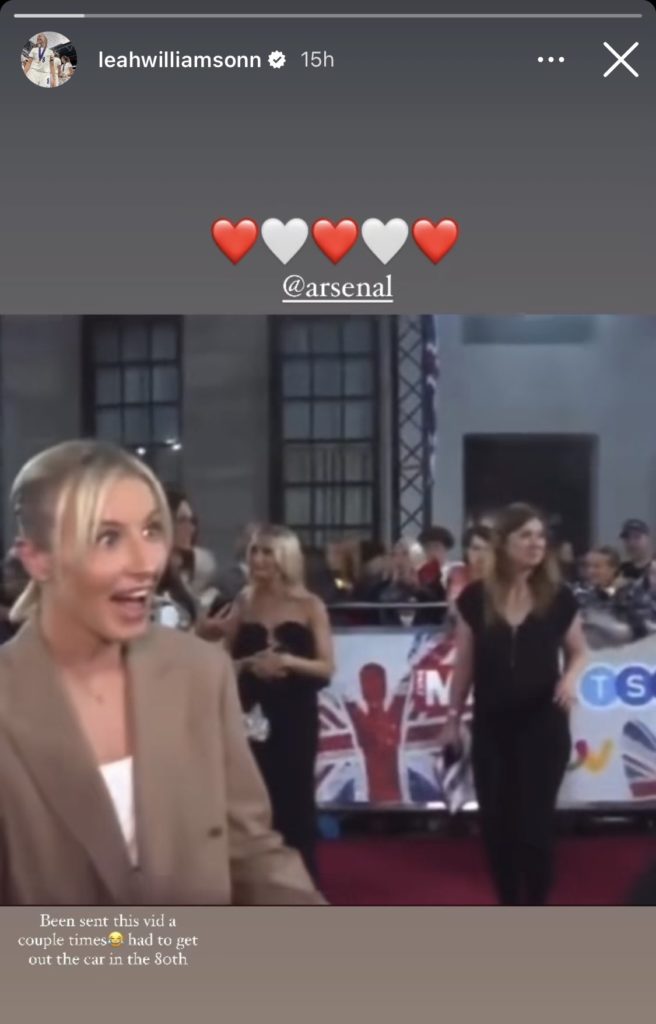 Leah Williamson's shocked reaction to Martinelli's goal against Manchester City 4 Leah Williamson on her Instagram story