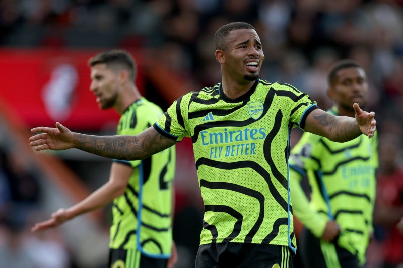 Arsenal set sights on £43m 10-goal Feyenoord striker 3 BOURNEMOUTH, ENGLAND - SEPTEMBER 30: Gabriel Jesus of Arsenal reacts during the Premier League match between AFC Bournemouth and Arsenal FC at Vitality Stadium on September 30, 2023 in Bournemouth, England. (Photo by Christopher Lee/Getty Images)