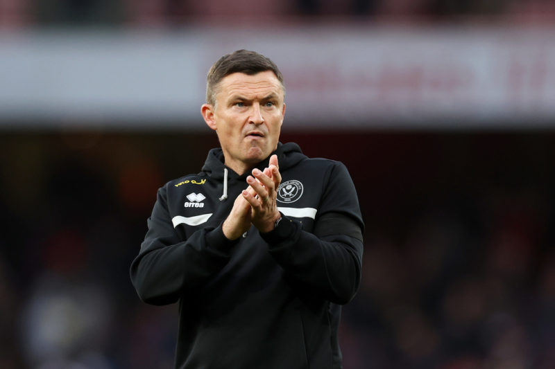 LONDON, ENGLAND - OCTOBER 28: Paul Heckingbottom, Manager of Sheffield United, looks dejected as he applauds the fans at full-time following their ...