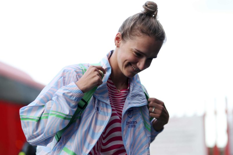 BRISTOL, ENGLAND - OCTOBER 22: Vivianne Miedema of Arsenal, returning to the match-day squad after recovering from an ACL injury, reacts as she arr...