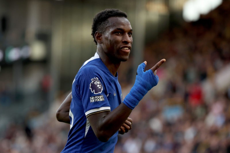 BURNLEY, ENGLAND - OCTOBER 07: Nicolas Jackson of Chelsea celebrates after scoring their sides fourth goal during the Premier League match between Burnley FC and Chelsea FC at Turf Moor on October 07, 2023 in Burnley, England. (Photo by Matt McNulty/Getty Images)