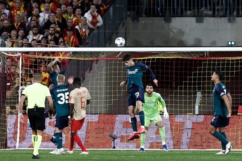 Pundits single out Arsenal star for criticism after Lens defeat 3 Arsenal's German midfielder #29 Kai Havertz (C) heads the ball during the UEFA Champions League Group B first leg football match between RC Lens and Arsenal FC at the Bollaert Stadium in Lens, northern France, on October 3, 2023. (Photo by SAMEER AL-DOUMY/AFP via Getty Images)