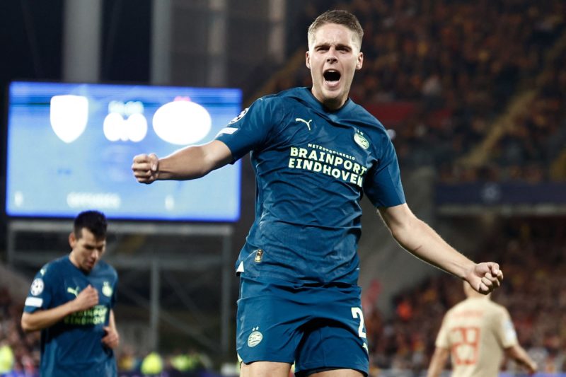 PSV to rotate against Arsenal but still want €2.8m win bonus 3 PSV Eindhoven's Dutch midfielder #23 Joey Veerman celebrates his team's first goal during the UEFA Champions League Group B first leg football match between RC Lens and PSV Eindhoven at the Bollaert-Delelis stadium in Lens, northern France, on October 24, 2023. (Photo by Sameer Al-Doumy / AFP) (Photo by SAMEER AL-DOUMY/AFP via Getty Images)