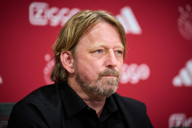 Ajax' German director of football affairs Sven Mislintat attends a press presentation for Ajax' new head coach in the Johan Cruijff Arena in Amster...