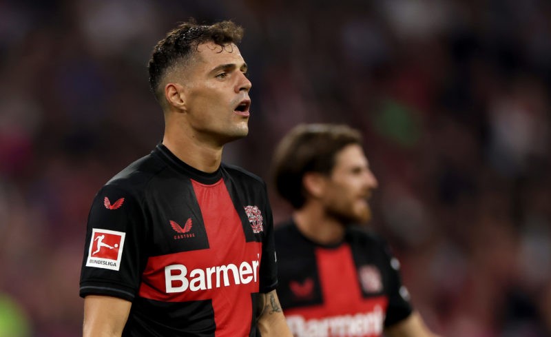 MUNICH, GERMANY - SEPTEMBER 15: Granit Xhaka of Bayer Leverkusen looks o during the Bundesliga match between FC Bayern München and Bayer 04 Leverku...