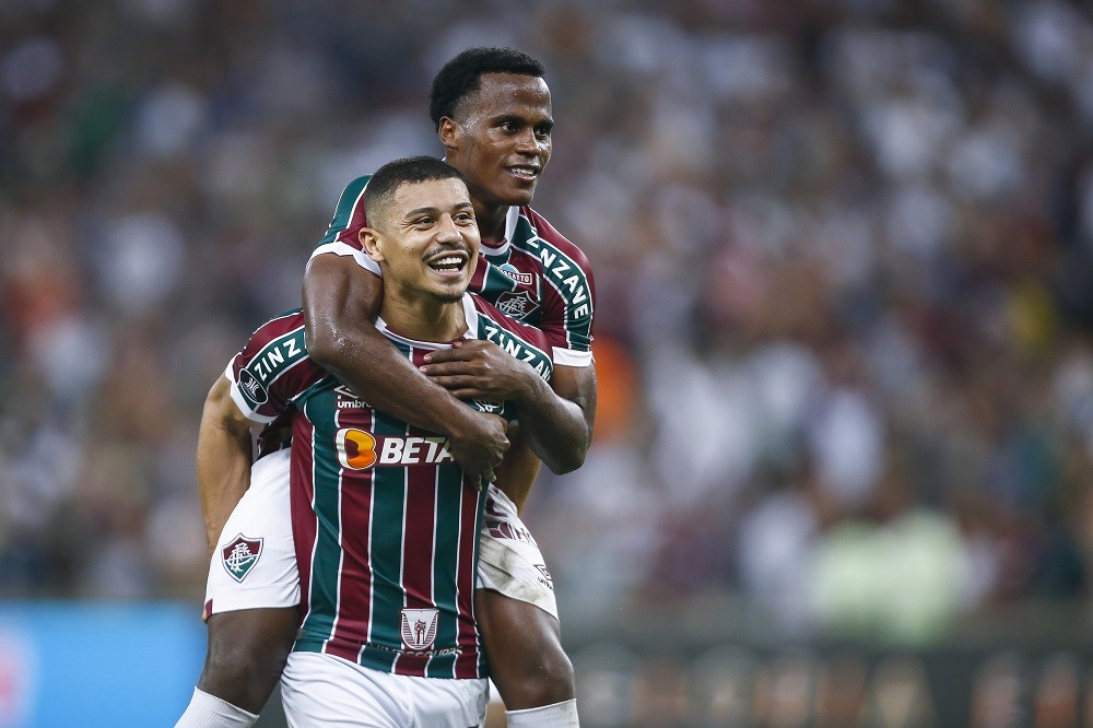 RIO DE JANEIRO, BRAZIL: André and Jhon Arias of Fluminense celebrate after winning the Copa CONMEBOL Libertadores round-of-16 second-leg match betw...