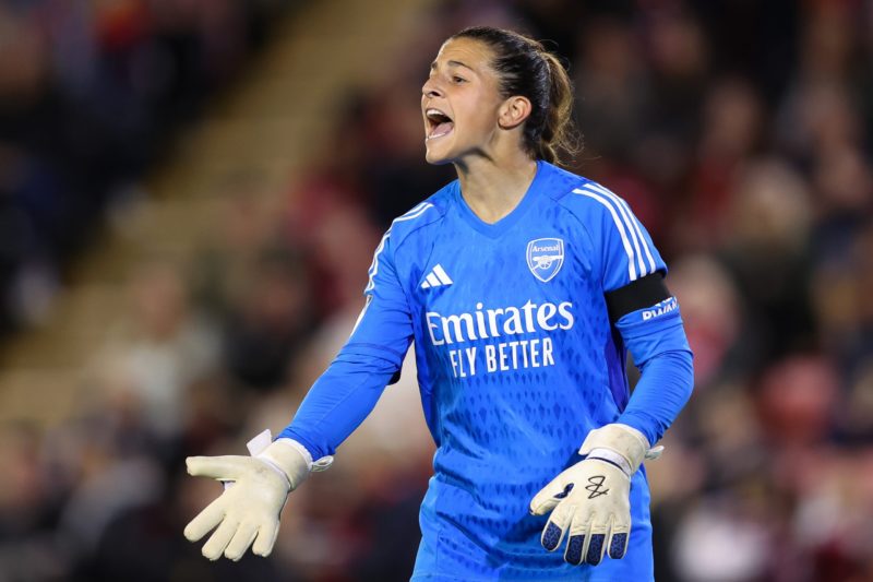 LEIGH, ENGLAND - OCTOBER 06: Sabrina D'Angelo of Arsenal reacts during the Barclays Women´s Super League match between Manchester United and Arsena...