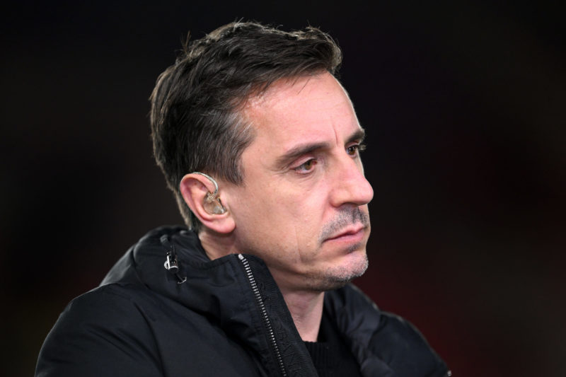 NOTTINGHAM, ENGLAND - MARCH 17: Sky Sports Presenter, Gary Neville looks on during the Premier League match between Nottingham Forest and Newcastle...