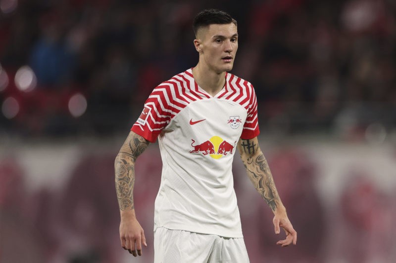 LEIPZIG, GERMANY - OCTOBER 28: Benjamin Sesko of RB Leipzig looks on during the Bundesliga match between RB Leipzig and 1. FC Köln at Red Bull Aren...