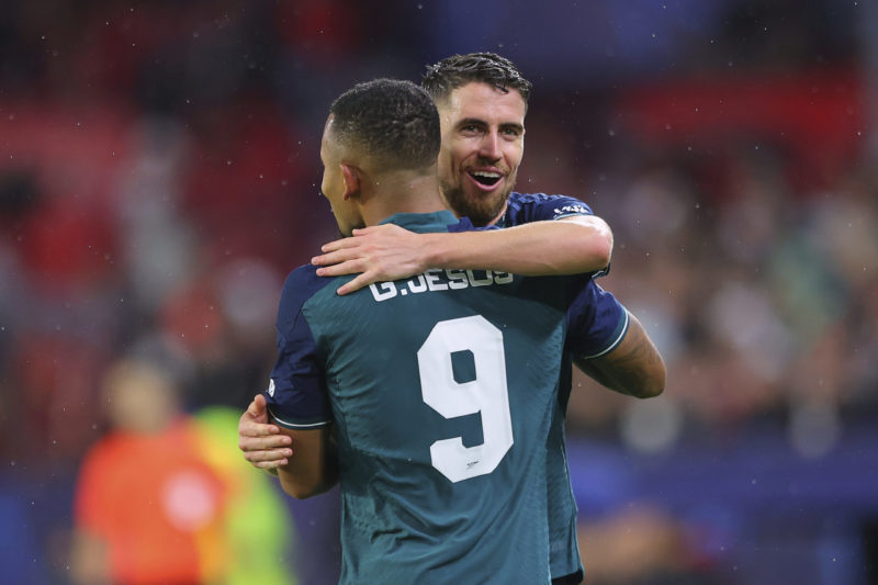 Arsenal's concern as Brazil likely to risk Gabriel Jesus against Argentina 3 SEVILLE, SPAIN - OCTOBER 24: Gabriel Jesus of Arsenal FC celebrates after scoring the teams second goal during the UEFA Champions League match between Sevilla FC and Arsenal FC at Estadio Ramon Sanchez Pizjuan on October 24, 2023 in Seville, Spain. (Photo by Fran Santiago/Getty Images)