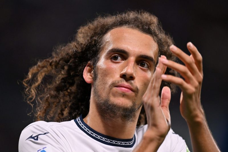 REGGIO NELL'EMILIA, ITALY - OCTOBER 21: Mattéo Guendouzi of SS Lazio greets the fans during the Serie A TIM match between US Sassuolo and SS Lazio ...