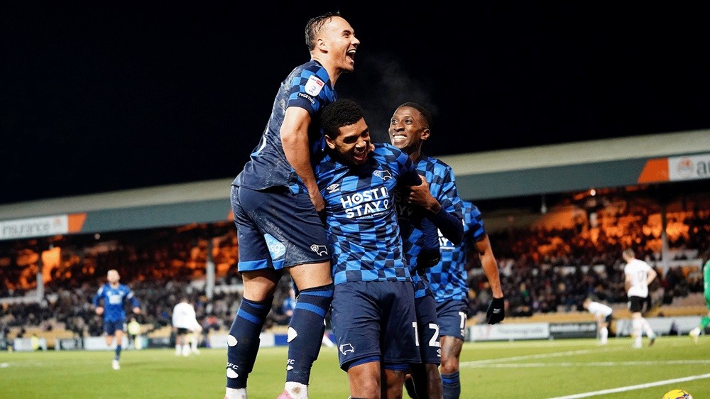 Tyreece John-Jules celebrates a goal for Derby County (Photo via Derby County on Twitter)