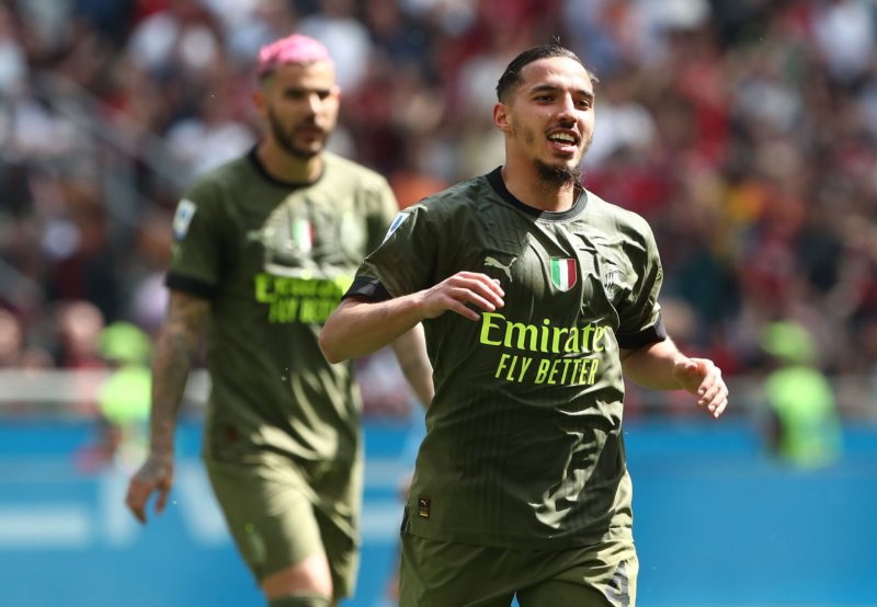 MILAN, ITALY - MAY 06: Ismael Bennacer of AC Milan celebrates after scoring their side's first goal during the Serie A match between AC Milan and S...
