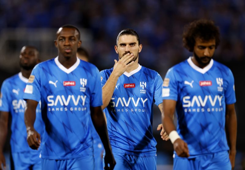 RIYADH, SAUDI ARABIA - SEPTEMBER 29: Ruben Neves (C) of Al Hilal walks onto the pitch prior to  the Saudi Pro League match between Al Hilal and Al Shabab at Prince Faisal Bin Fahad on September 29, 2023 in Riyadh, Saudi Arabia. (Photo by Francois Nel/Getty Images)