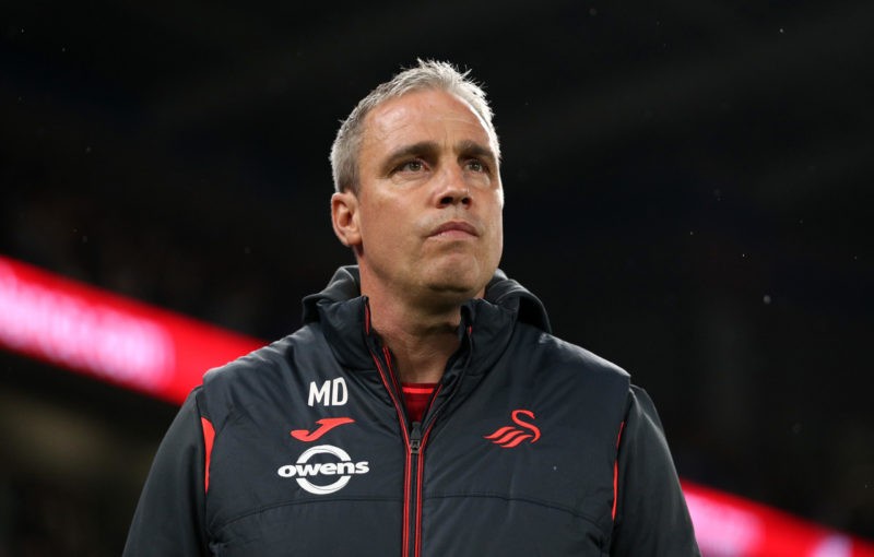 CARDIFF, WALES - SEPTEMBER 16: Michael Duff, Head Coach of Swansea City, looks on prior tothe Sky Bet Championship match between Cardiff City and S...