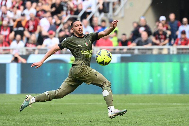 AC Milan's Algerian defender Ismael Bennacer controls the ball during the Italian Serie A football match between AC Milan and Lazio on May 6, 2023 at the San Siro stadium in Milan. (Photo by ISABELLA BONOTTO/AFP via Getty Images)