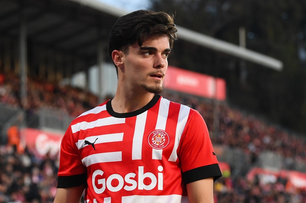 GIRONA, SPAIN: Miguel Gutiérrez of Girona FC looks on during the LaLiga Santander match between Girona FC and Sevilla FC at Montilivi Stadium on Ja...