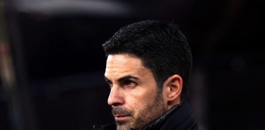 NEWCASTLE UPON TYNE, ENGLAND - NOVEMBER 04: Mikel Arteta, Manager of Arsenal, looks on prior to the Premier League match between Newcastle United and Arsenal FC at St. James Park on November 04, 2023 in Newcastle upon Tyne, England. (Photo by Ian MacNicol/Getty Images)