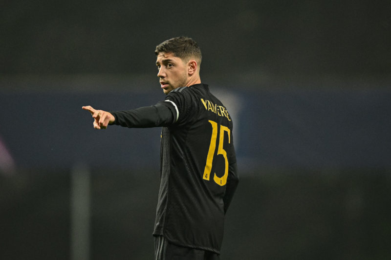 BRAGA, PORTUGAL - OCTOBER 24: Fede Valverde of Real Madrid in action during the UEFA Champions League match between SC Braga and Real Madrid at Est...