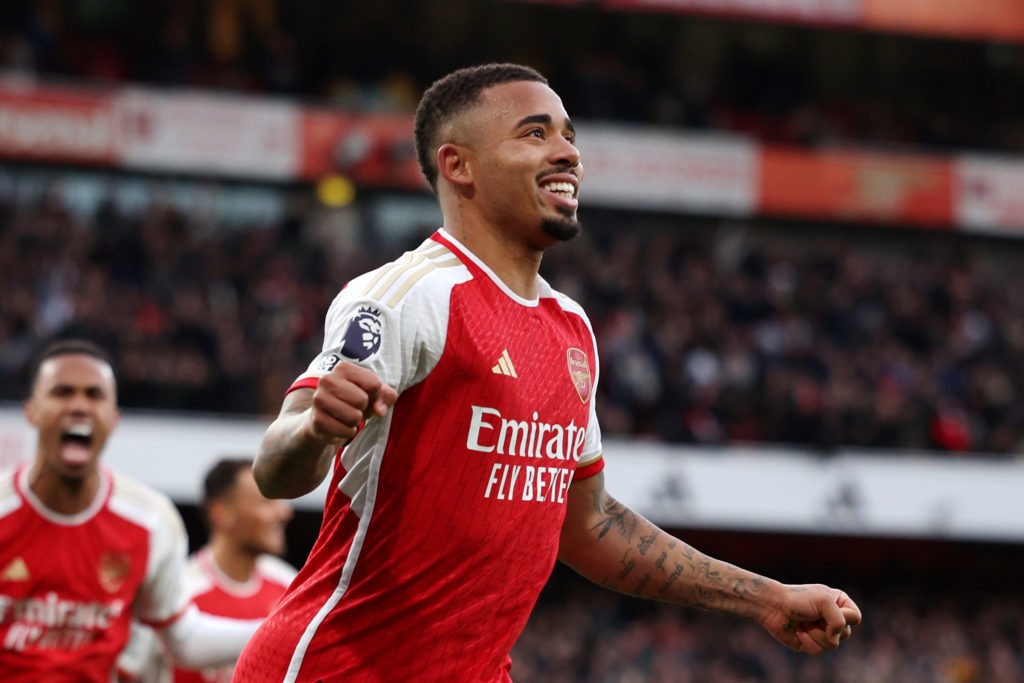 Jesus out, youth trio in: Arsenal team news for Liverpool clash 4 LONDON, ENGLAND - DECEMBER 17: Gabriel Jesus of Arsenal celebrates after scoring their team's first goal during the Premier League match between Arsenal FC and Brighton & Hove Albion at Emirates Stadium on December 17, 2023 in London, England. (Photo by Richard Heathcote/Getty Images)