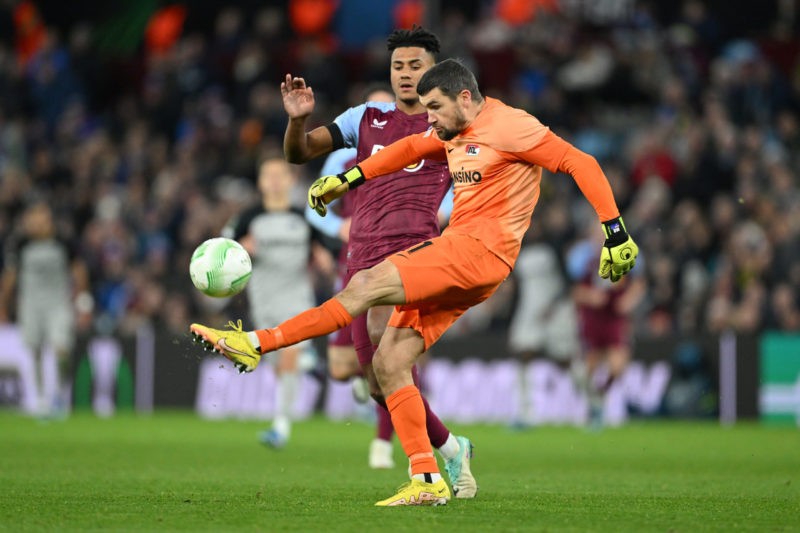 BIRMINGHAM, ENGLAND - NOVEMBER 09: Mat Ryan of AZ Alkmaar controls the ball during the UEFA Europa Conference League 2023/24 group stage match between Aston Villa FC and AZ Alkmaar at Villa Park on November 09, 2023 in Birmingham, England. (Photo by Shaun Botterill/Getty Images)